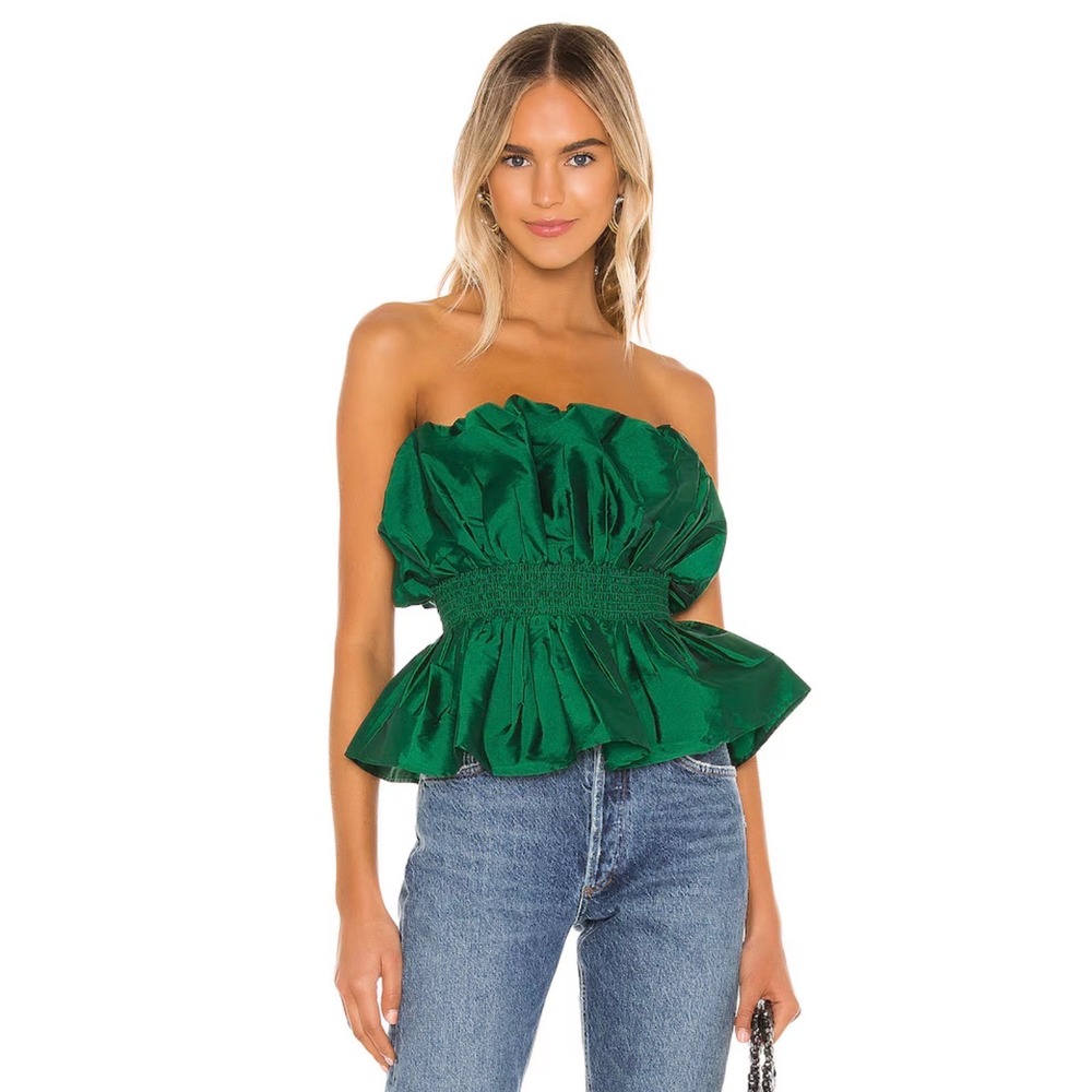 Majorelle Emerald Green Ruffle Crop Top Women XL Pleated Peplum Glam Party